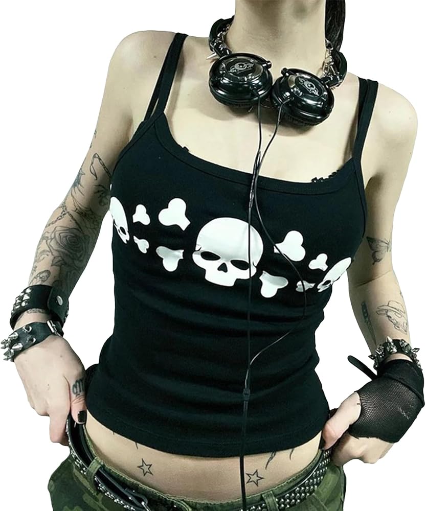 SOLILOQUY Women E Girl Gothic Camisole Y2k Grunge Crop Top Retro