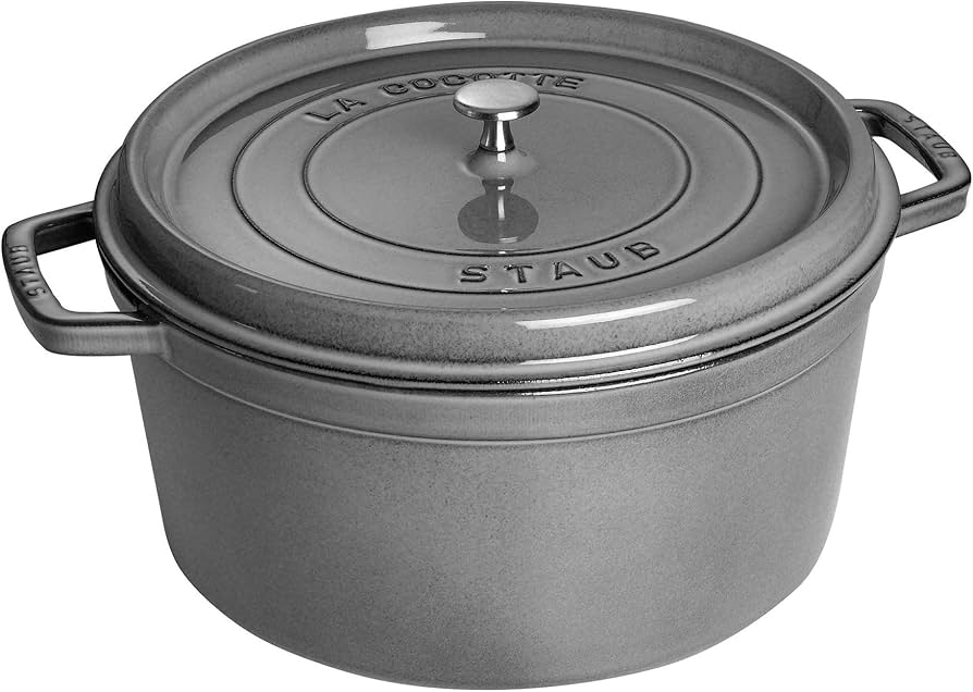 Amazon.com: Staub Cast Iron 13.25-qt Round Cocotte - Graphite Grey