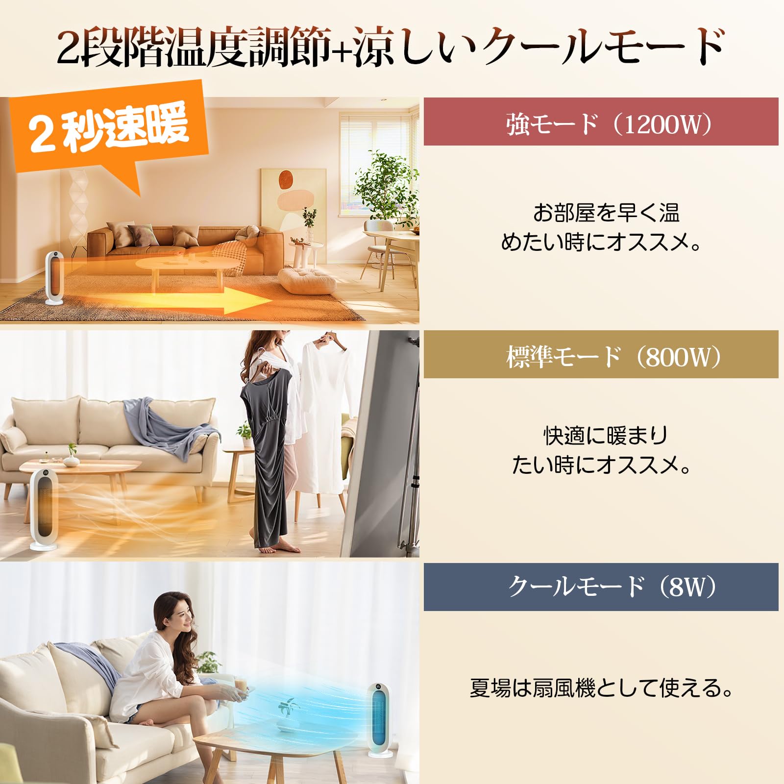 Amazon.co.jp: 『2025冬新型』 セラミックヒーター 【ECO知能恒温 節電