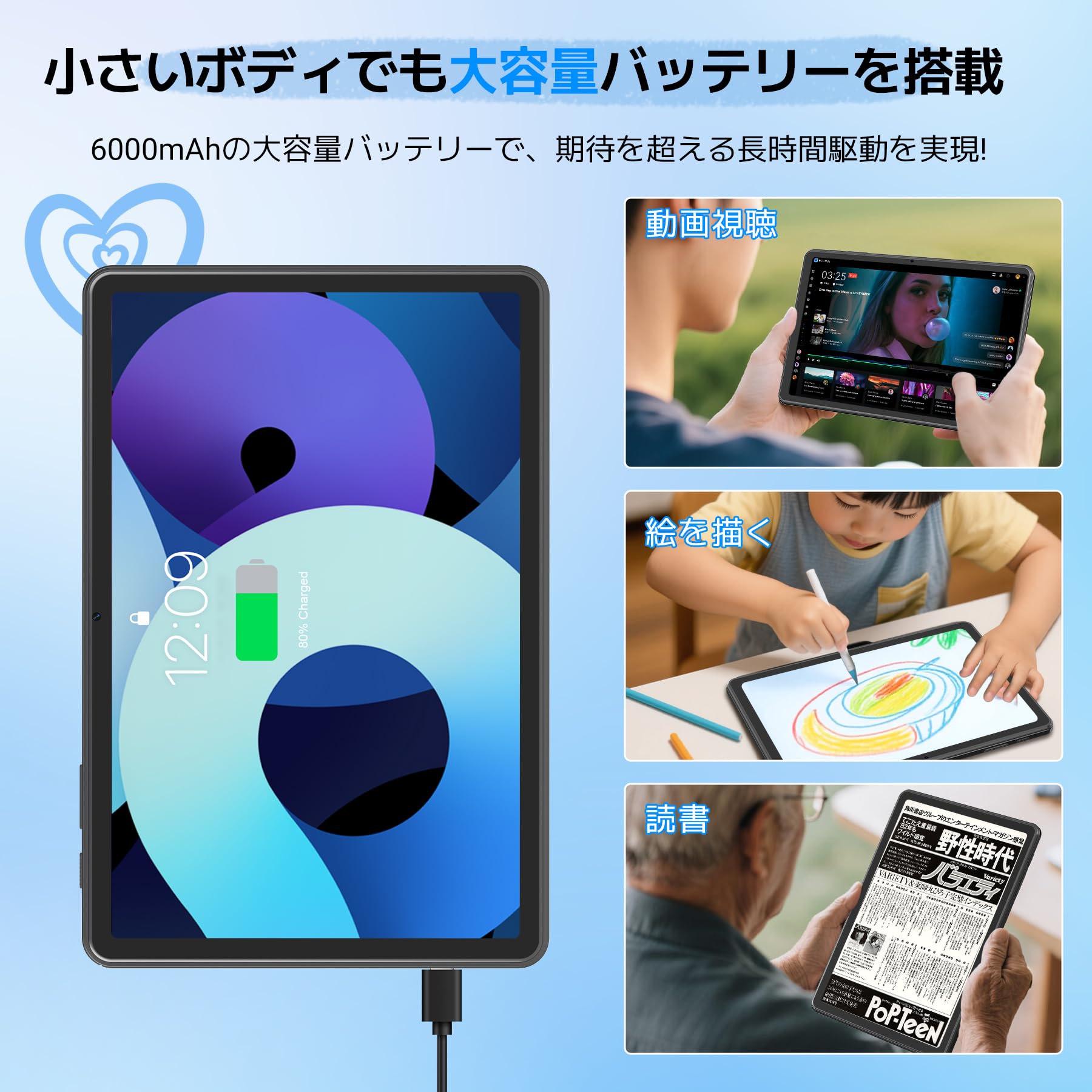 Amazon.co.jp: TABWEE T80 Tablet, 10-inch Wi-Fi Model, 12GB + 128GB