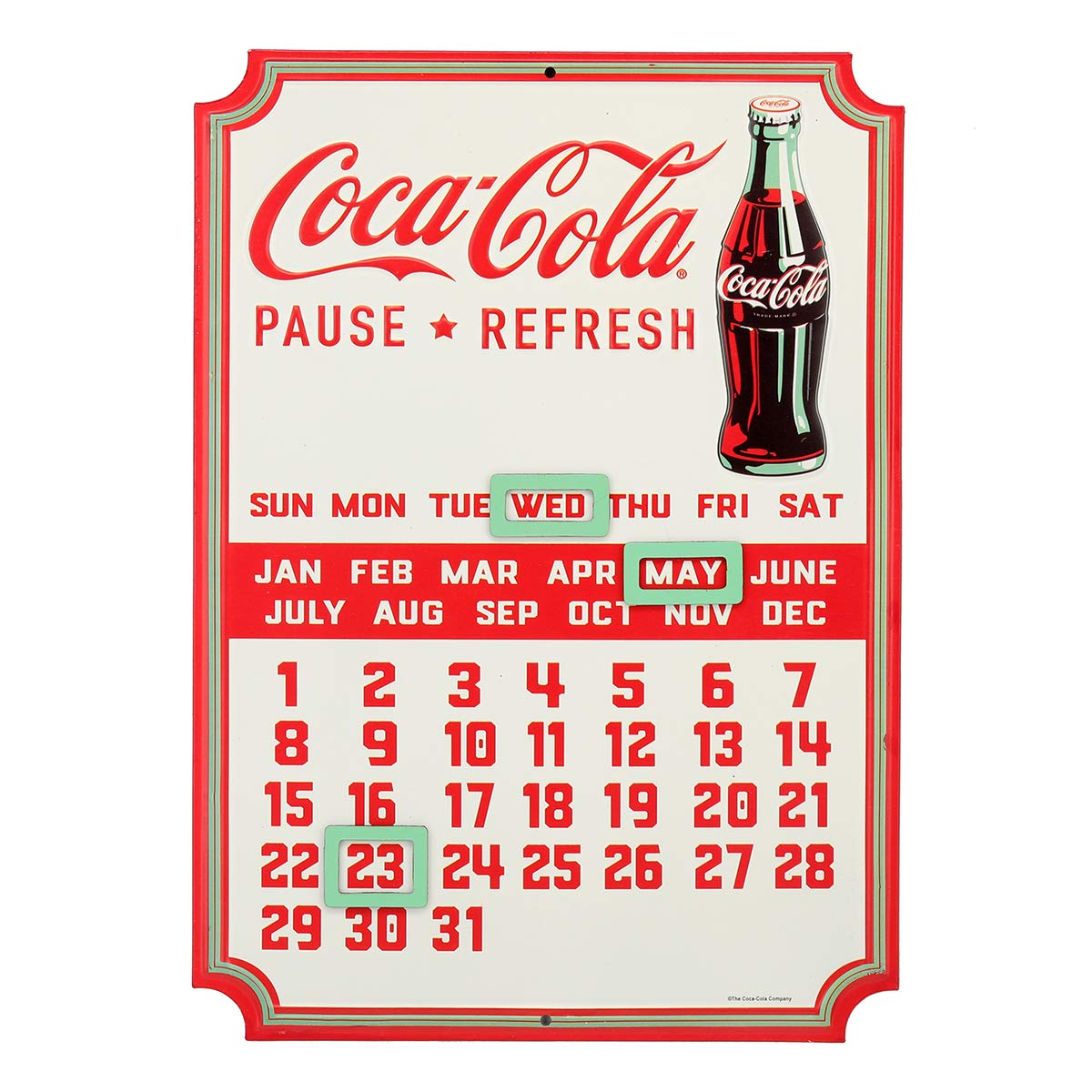 Coca-Cola Calendar - Vintage Embossed Metal Coca-Cola Sign with
