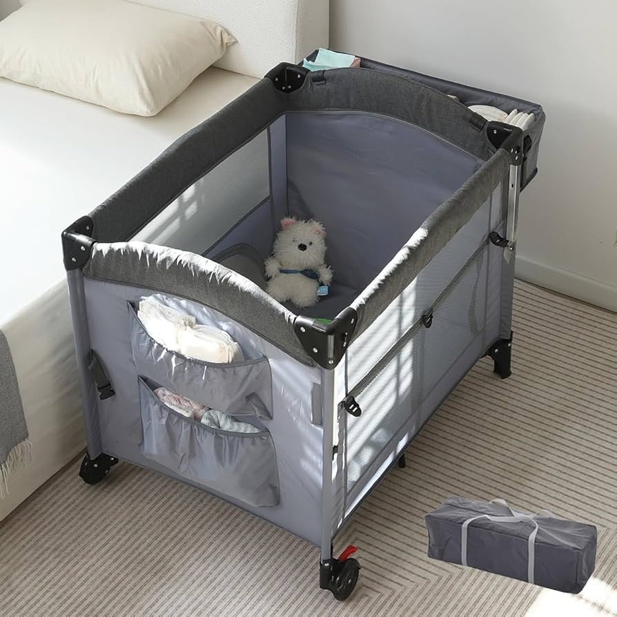 くろ〈訳あり〉ベビーベッド 6段階調節可能 グレー くろ〈訳あり