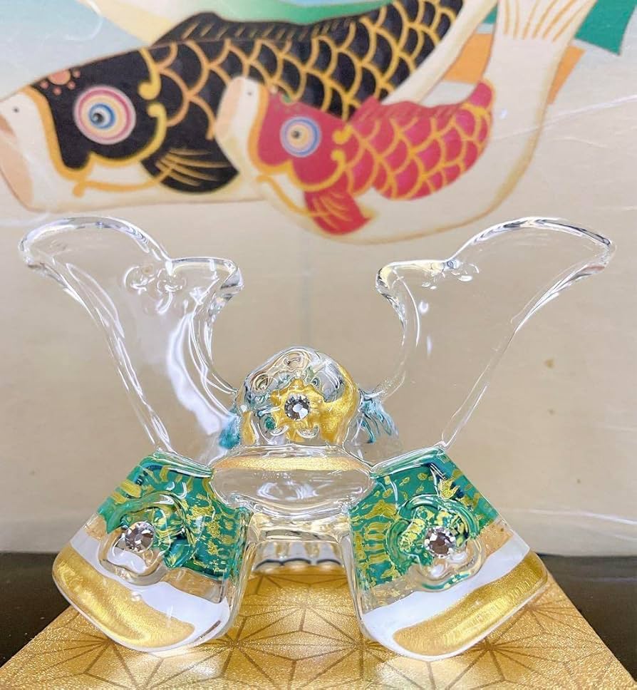 Amazon | ガラス製 兜飾り勇硝子 緑 卓上 クリスタルガラス 節句