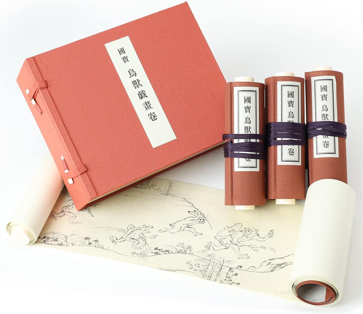 Amazon.co.jp: 縮小絵巻物 全4巻 セット 絵巻物 全巻 鳥獣戯画 鳥獣