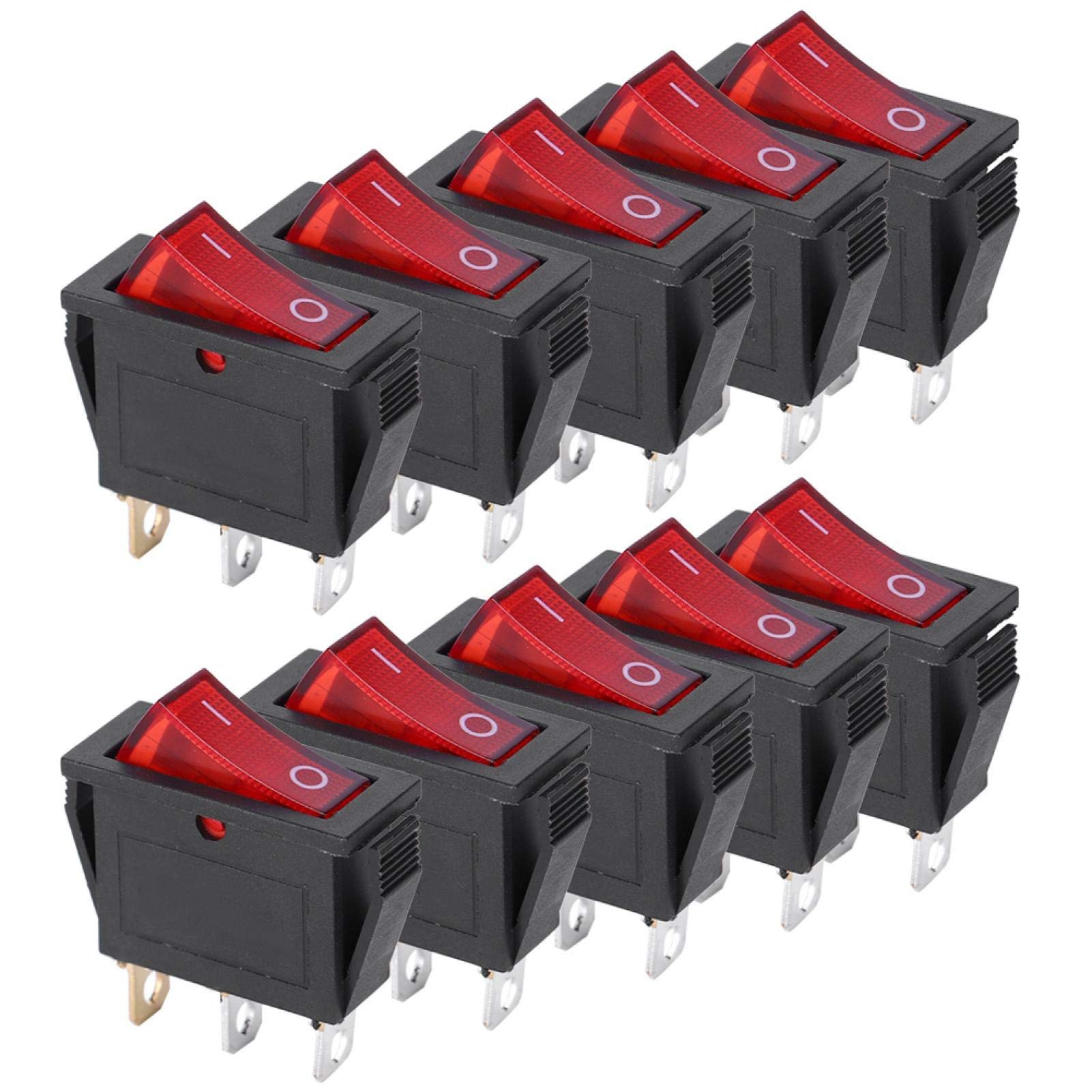 10pcs Red Light Illuminated Snap-in Boat Rocker Switch Toggle