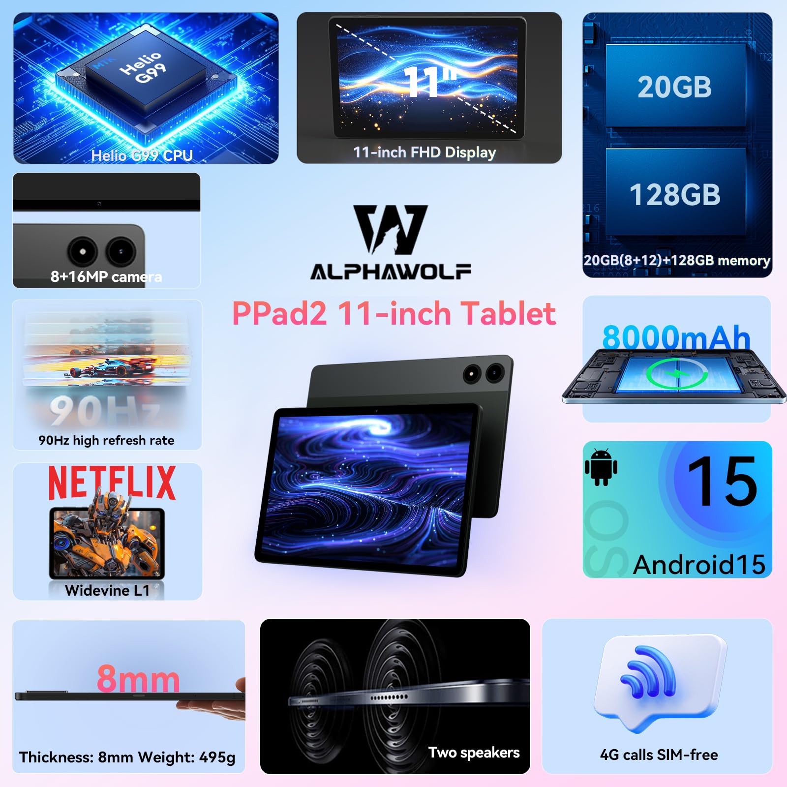 Amazon.com : Alphawolf PPad2 Android 15 Tablet 11 inch, FHD 1920