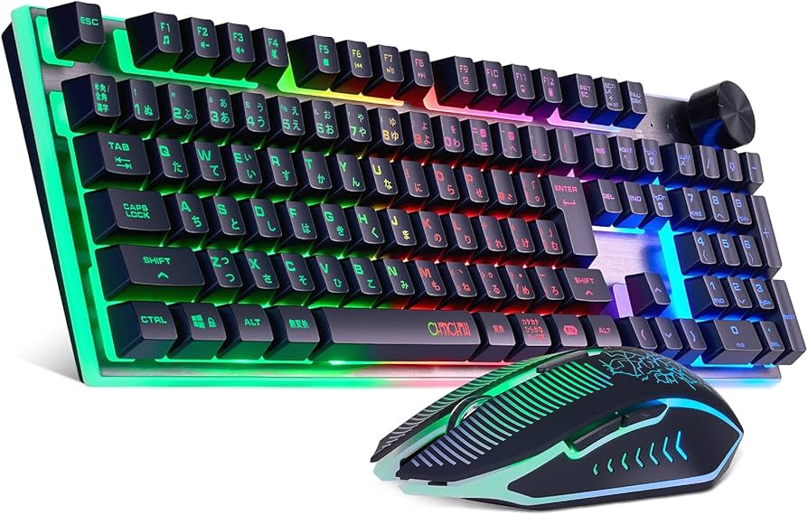 Amazon | ワイヤレスゲーミングLEDキーボードマウスセット 109キー