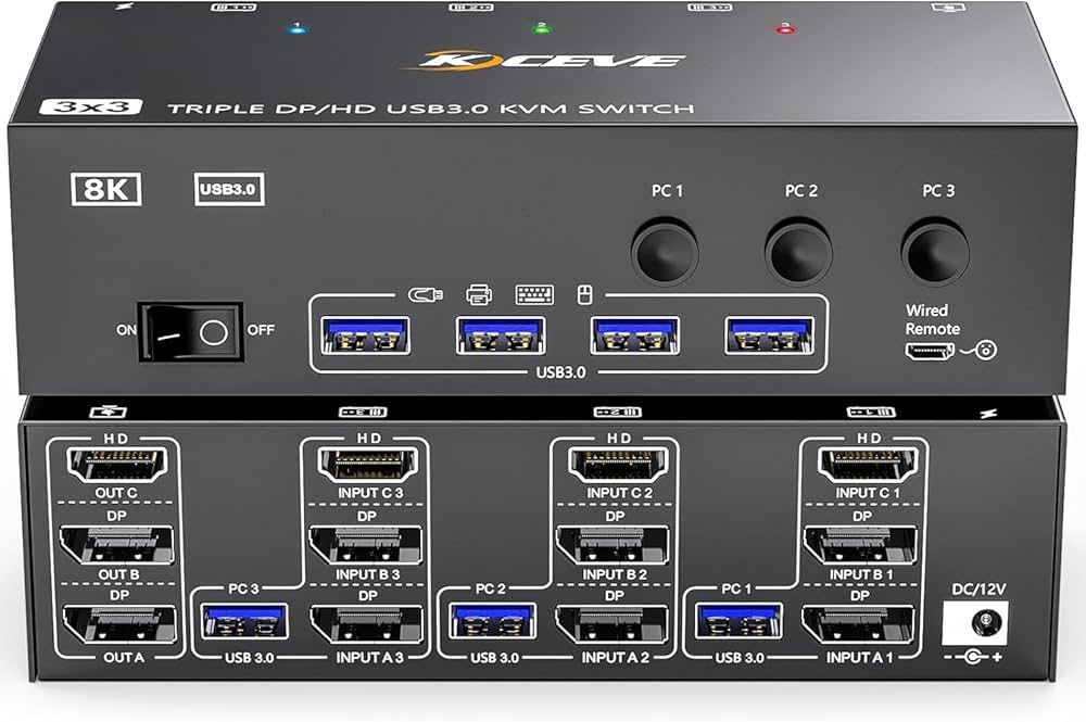 Amazon.co.jp: KCEVE 8K USB3.0 KVMスイッチ 3PC 3モニター KVM Switch