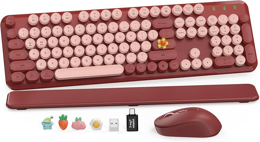 Amazon.com: Wireless Keyboard and Mouse Combo, Wine Red Retro