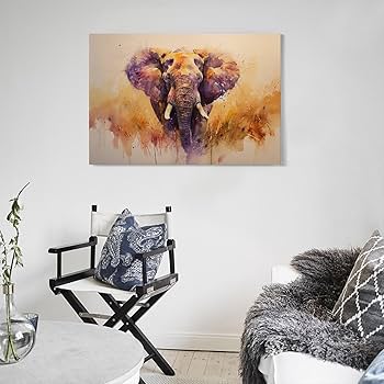 Amazon.co.jp: 絵画 水彩の象インテリア 絵画 動物イラストアート 油絵