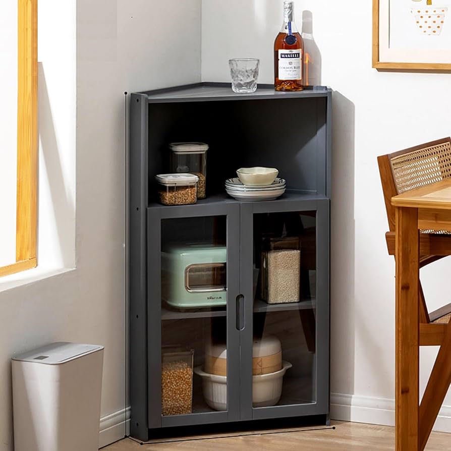 Amazon｜JSLJDM コーナーキャビネット 三角収納食器棚 コーナー収納