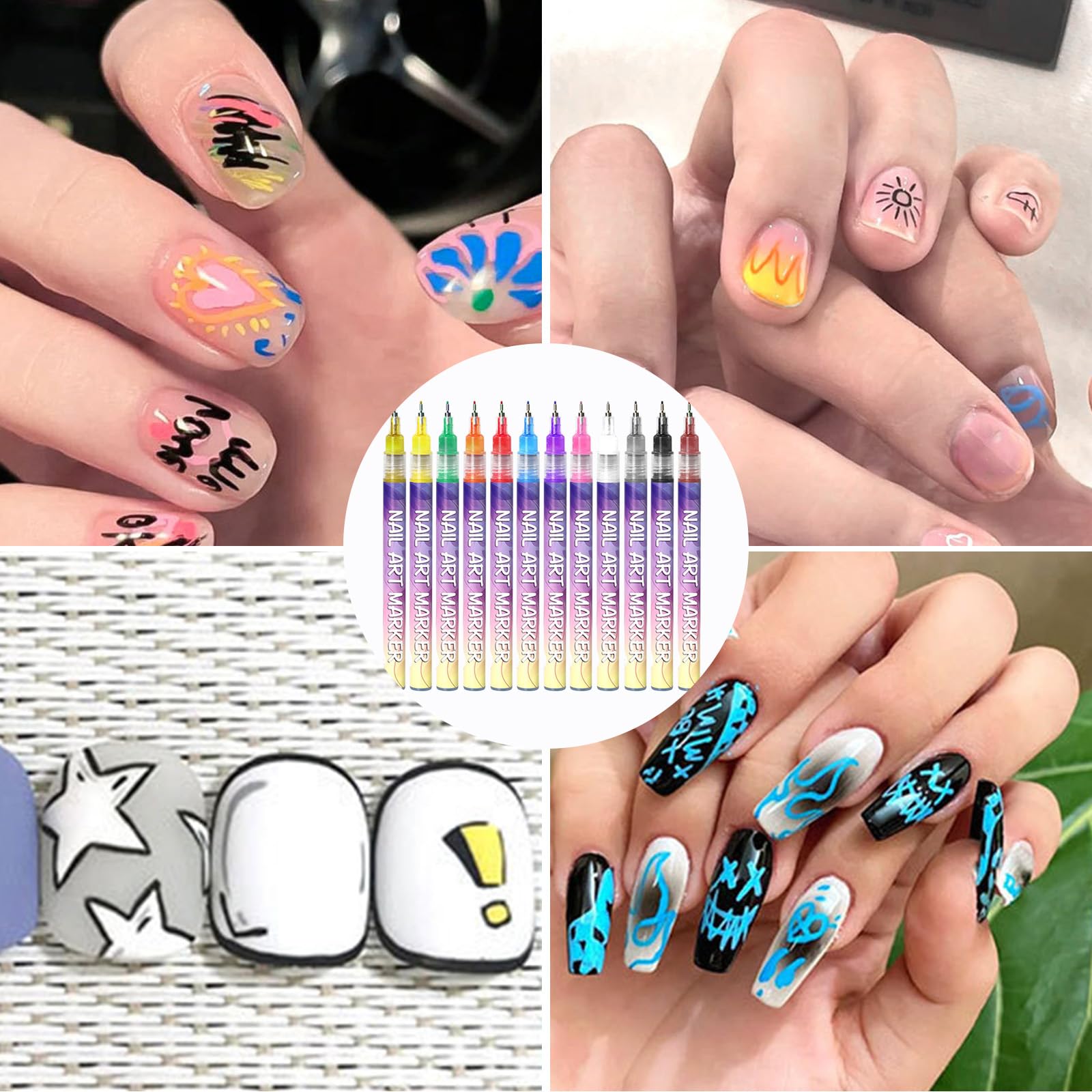 Amazon.co.jp: ネイルアート描画ペン 12 色ネイルアートペンセット防水