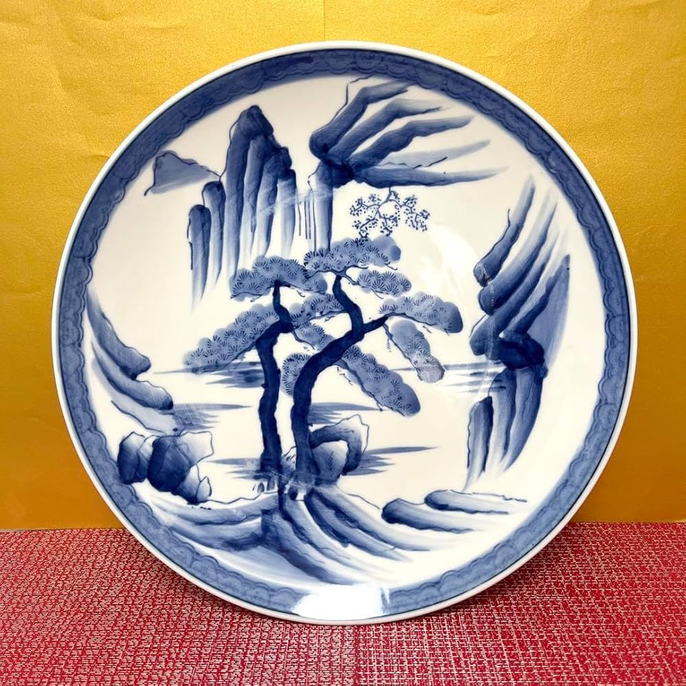 Amazon.co.jp: 有田焼山水 峯山作 大皿 染付山水 大皿 飾り皿 : 文房具