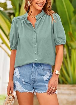 PRETTYGARDEN Women's 2026 Summer Button Down Shirts Short Lantern