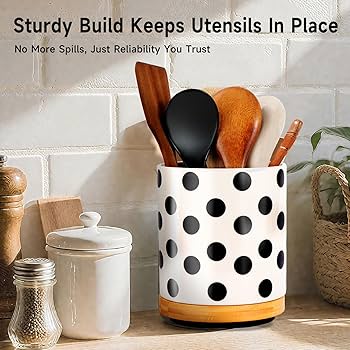 Ceramic Utensil Holder for Countertop,360°Rotating Cooking Large