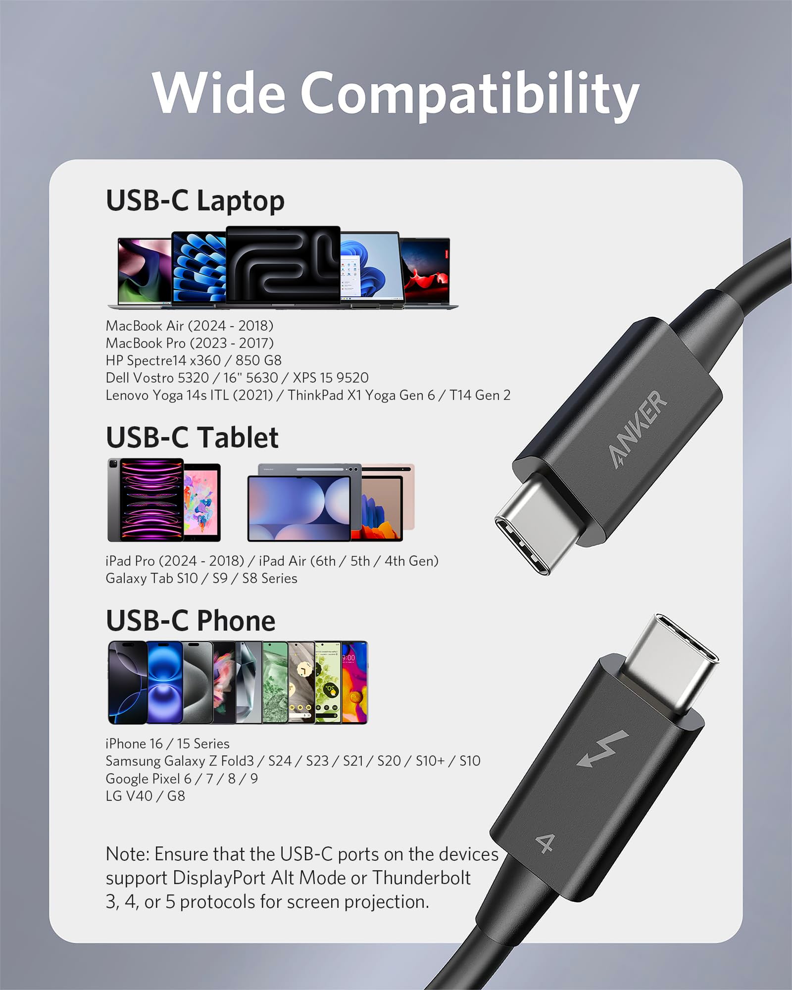 Anker Thunderbolt 4 Cable 2.3 ft, Supports 8K Display / 40 Gbps