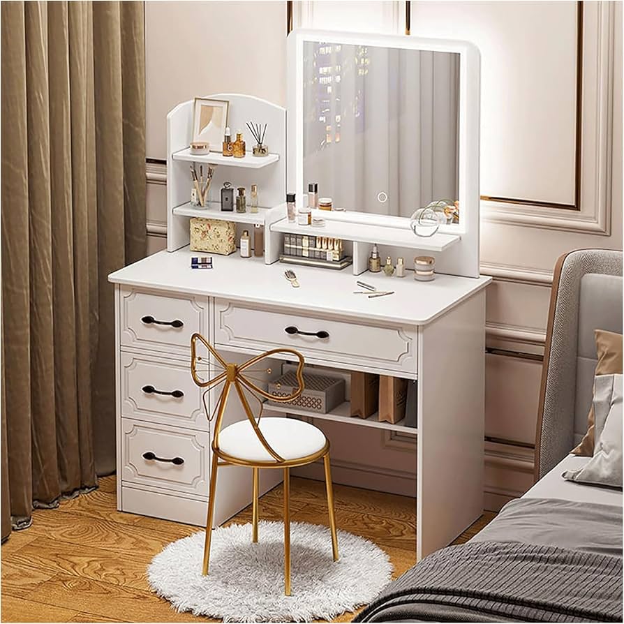 Amazon｜ドレッサー ホワイト化粧台、引き出し4つ付き化粧台セット
