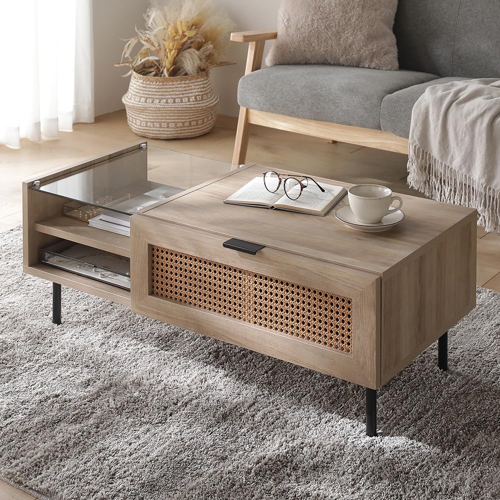 Amazon.co.jp: RASIK ローテーブル 棚付き 収納付き 約幅95×奥行45×高