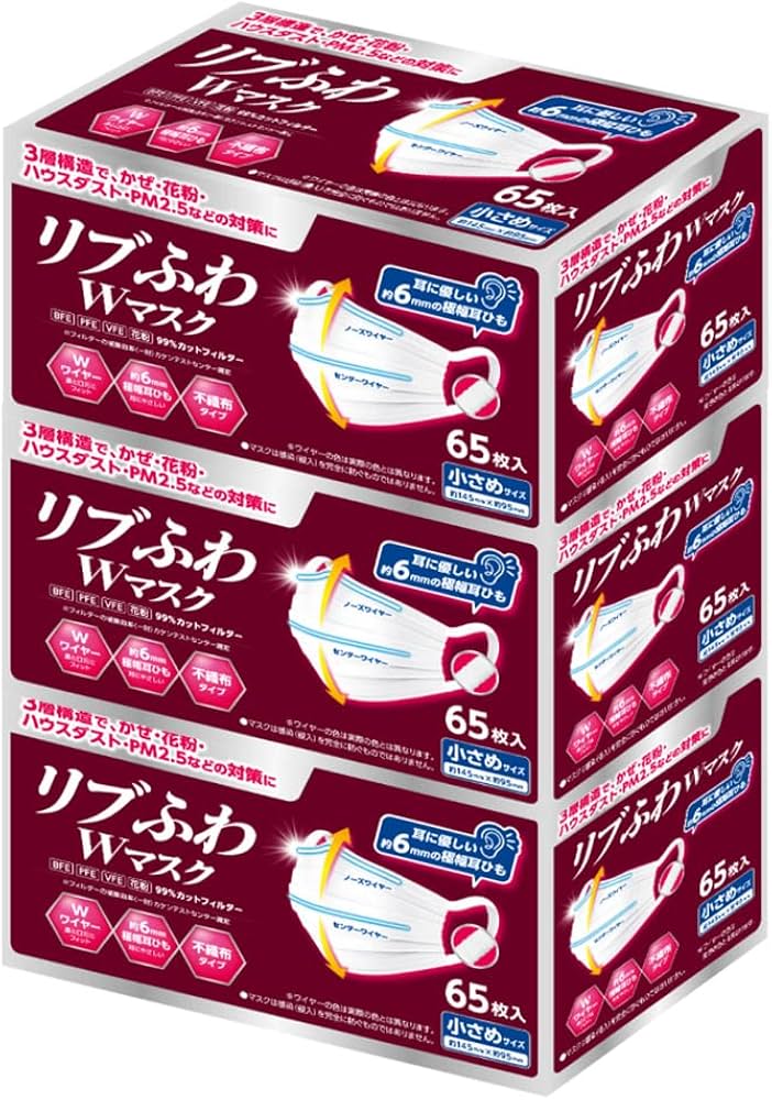 Amazon.co.jp: [リブふわ] 3箱（195枚） ダブルワイヤー マスク 小さめ