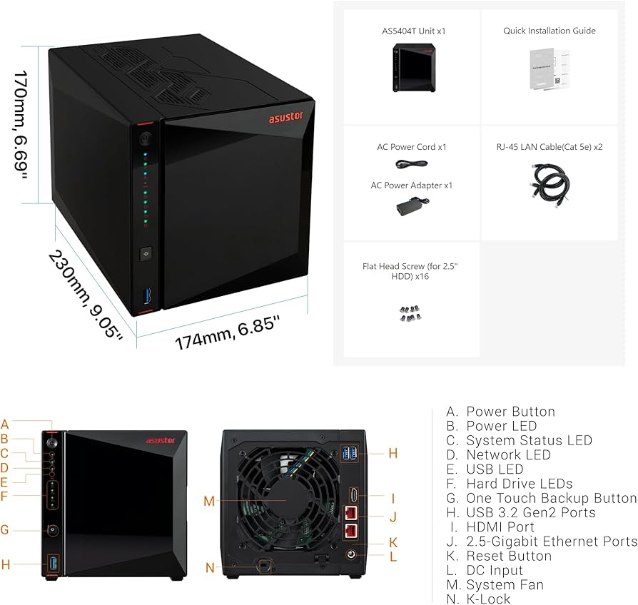 Amazon.com: Asustor AS5404T, 4 Bay NAS, Intel Quad-Core 2.0GHz CPU