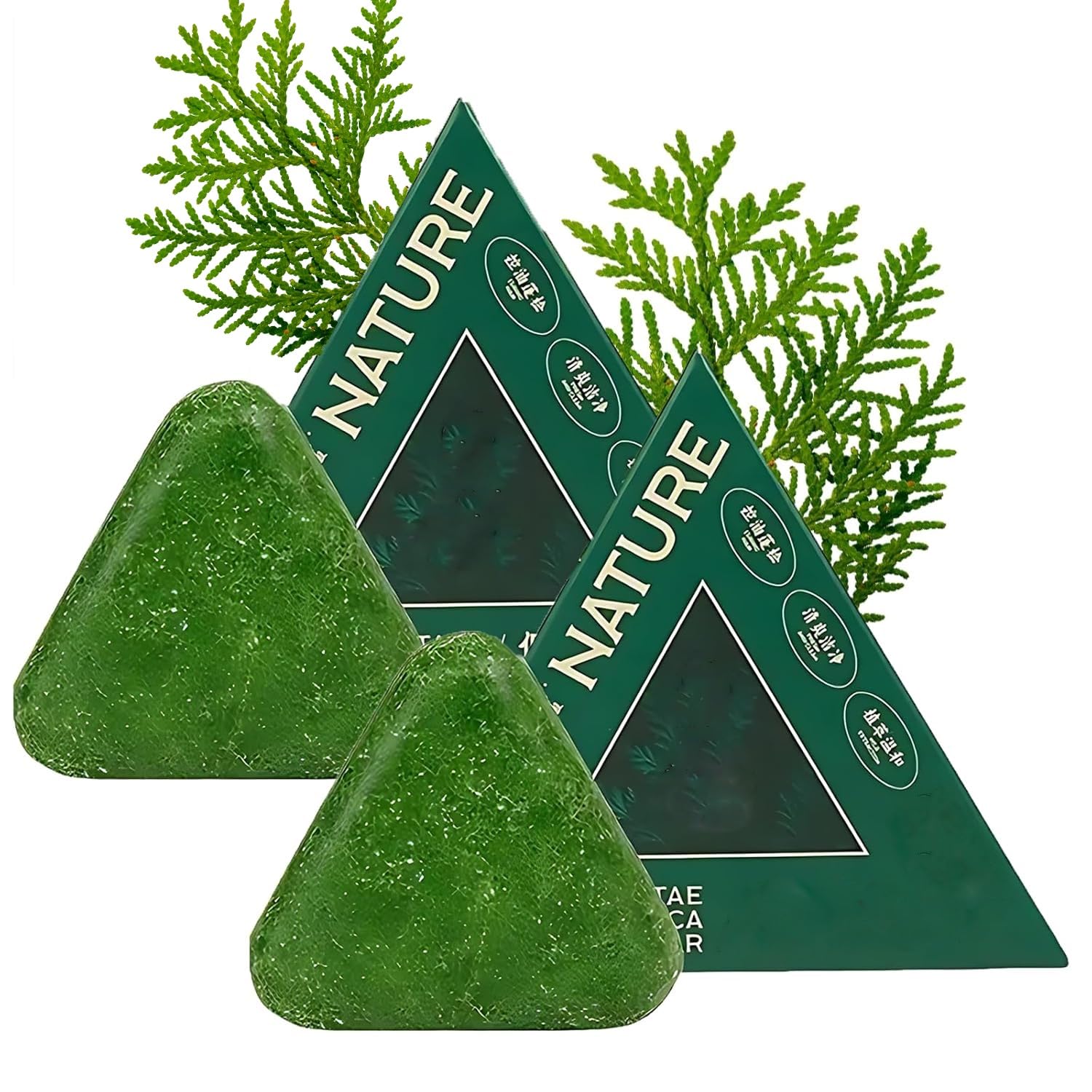 Amazon｜Nature Triangle Shampoo Bar,Nature Seven Green Soap