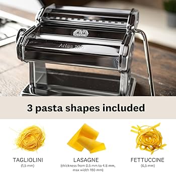 Marcato Atlas 180 Pasta Maker with A Polished Finish, Silver