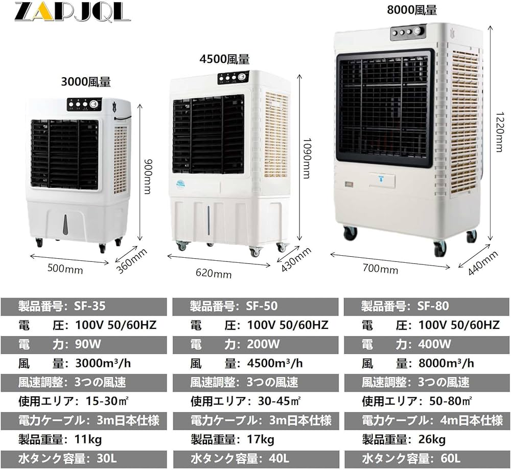 Amazon | ZAPJQL 業務用 大型冷風扇 冷風機 400W気化式送風機 風量