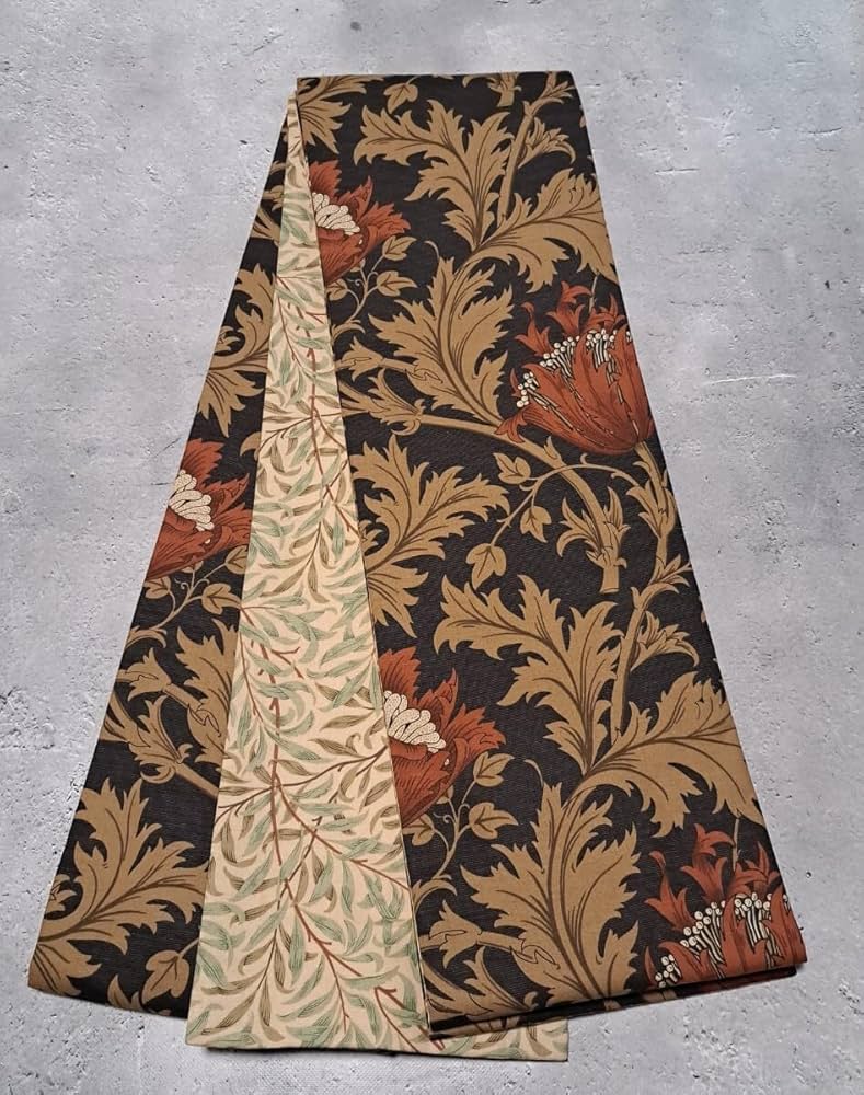 Amazon.co.jp: 半幅帯 ウィリアムモリス アネモネ 赤茶×ウィローボゥ