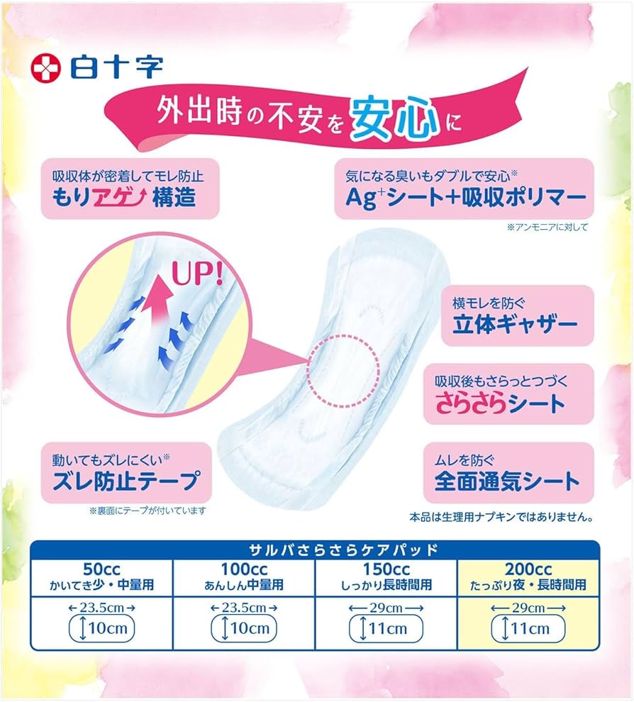 Amazon | サルバ 白十字 さらさらケアパッド 200cc 22枚 たっぷり夜
