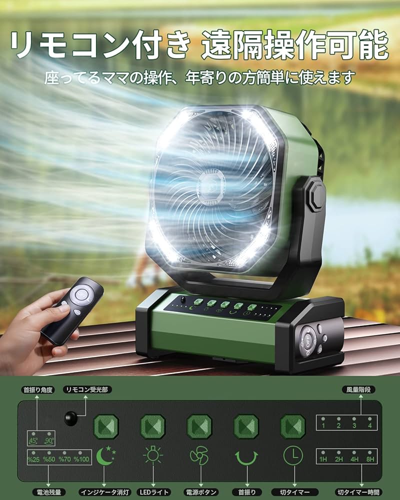 Amazon.co.jp : キャンプ 扇風機 20000mAh大容量 最大60時間連続使用