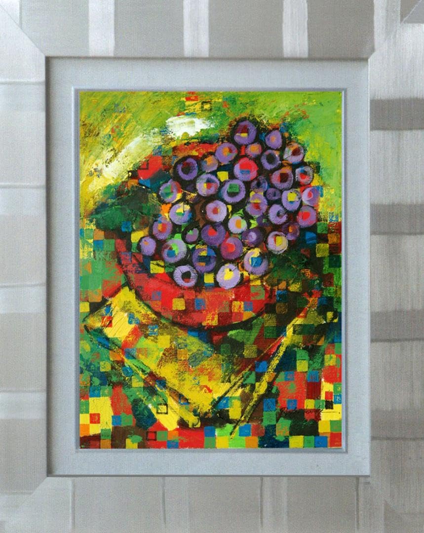 油絵 菅家令子 絵 絵画 インテリア額付(黒) uF6-060210 フルーツ 油絵