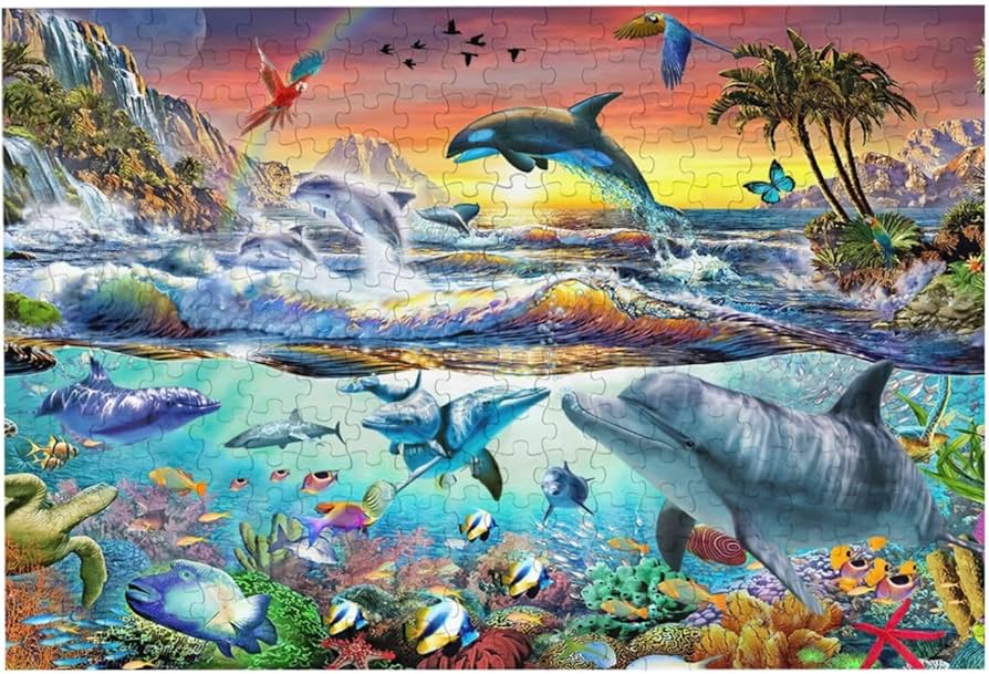 Amazon.co.jp: ジグソーパズル イルカ 海 青 アニマル 珊瑚 魚 木製