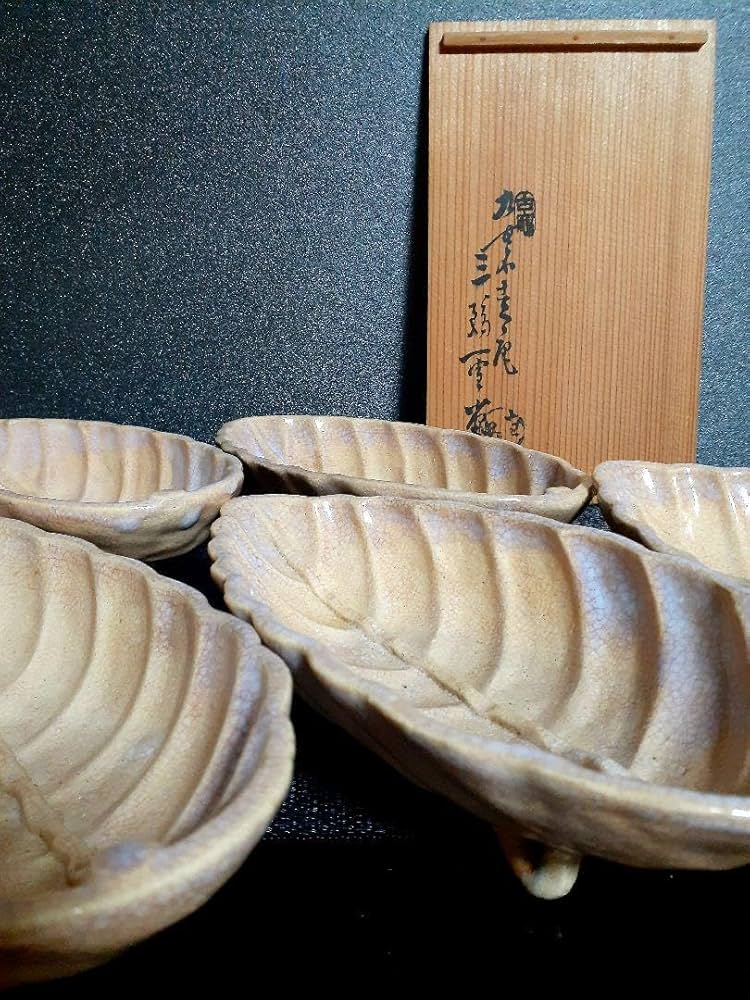 Amazon.co.jp: 萩焼九代三輪休雪三輪雪堂造 木の葉 向付 深皿 茶道具