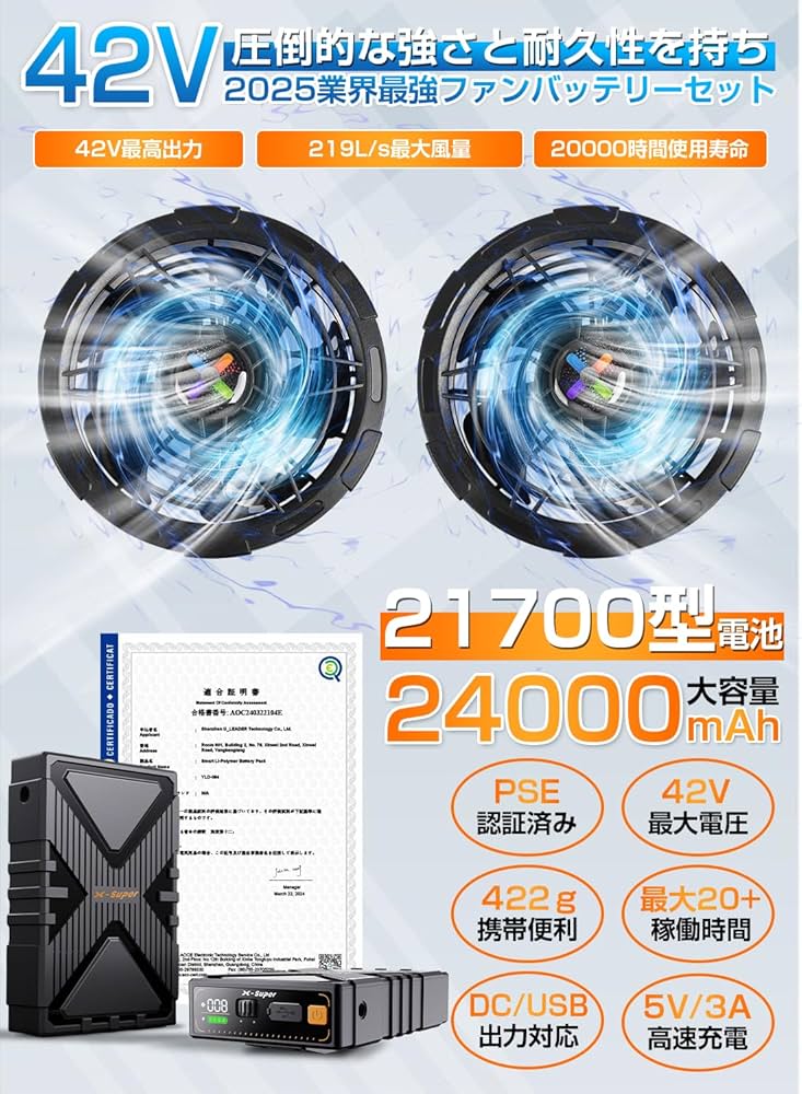 Amazon.co.jp: 【42V超高輸出&2025革新モデル】ファンバッテリーセット
