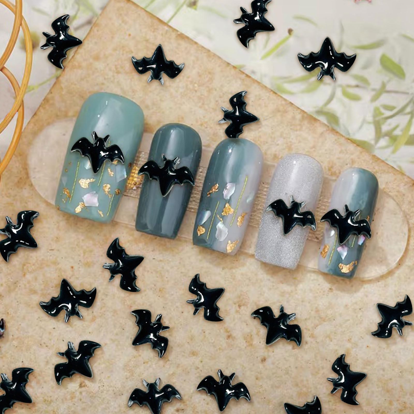 Amazon.co.jp: ネイルパーツ コウモリ 120個セット 3D 立体 蝙蝠