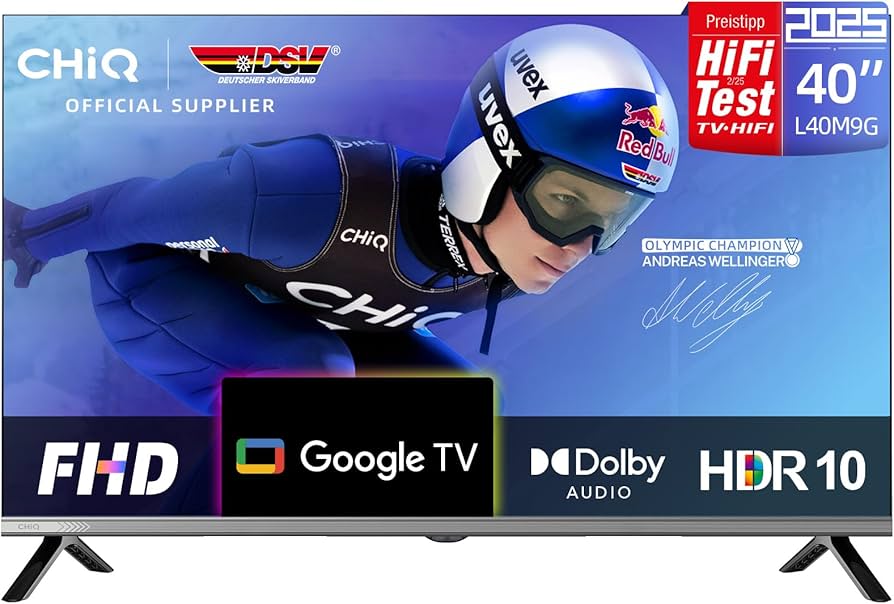 CHIQ 40 Inch TV Smart TV, FHD HDR10, Google TV, Triple Tuner DVB-C