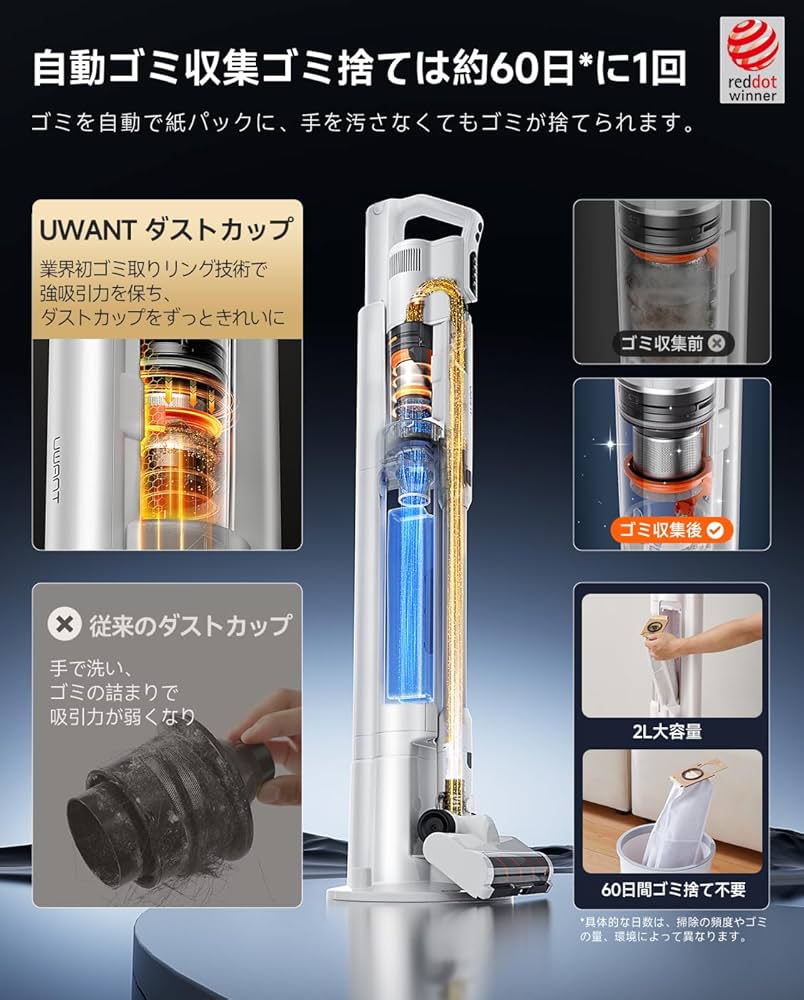 Amazon | 【シリーズ累計販売40万台突破】uwant 掃除機 自動ゴミ収集