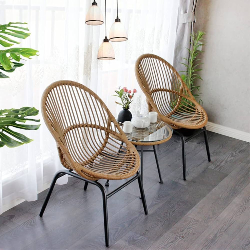 bell chaise ベルチェアー ブラウンラタン風アームチェア2脚セット