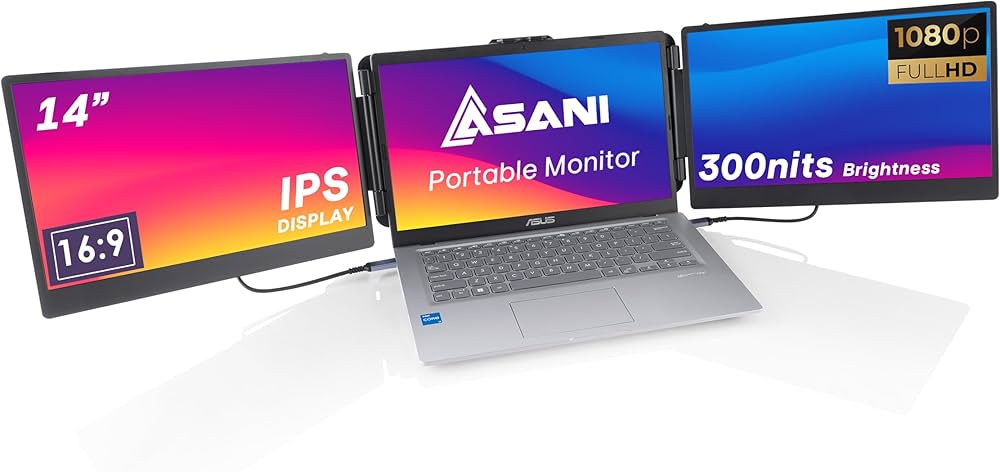 Full HD Portable Monitor - 13.3” Tri-Screen Laptop Monitor