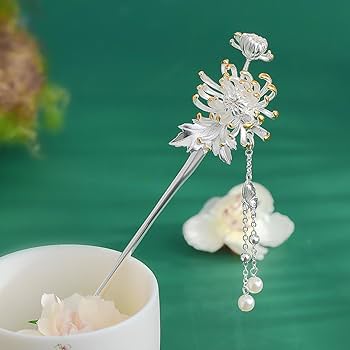 Amazon.co.jp: SUKIMIND 菊花簪 銀 一本簪 シルバー かんざし 花 一本