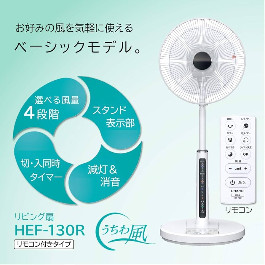Amazon | 日立 扇風機 リモコン付 風量4段階 8枚羽根 やさしい微風