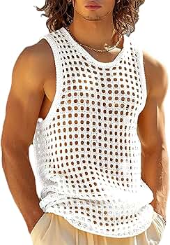 Amazon.com: Pivanzore Mens See Through Vest Sleeveless Hollow Out