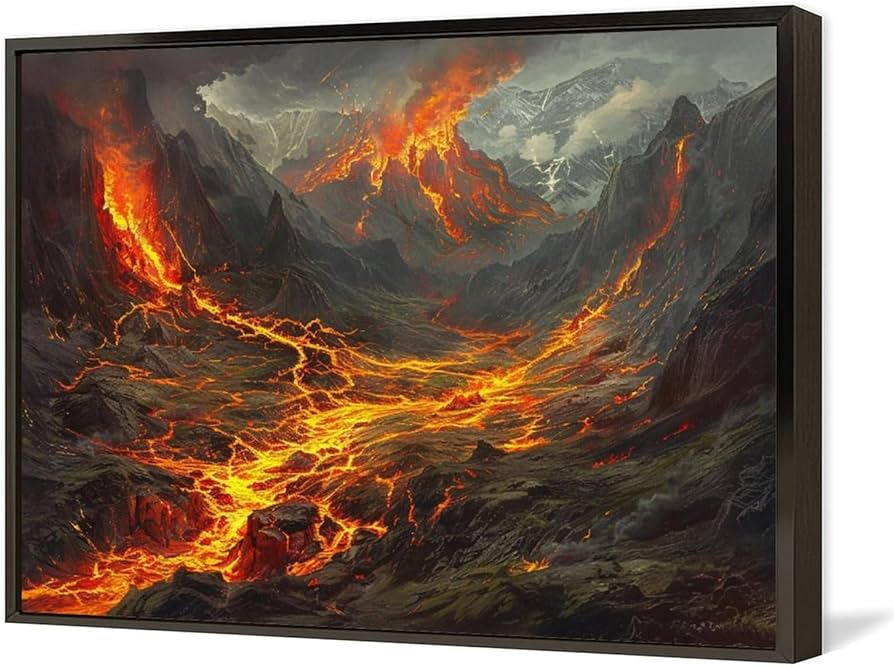 Amazon.co.jp: 絵画 火山が噴火し、溶岩がうねる アートパネル