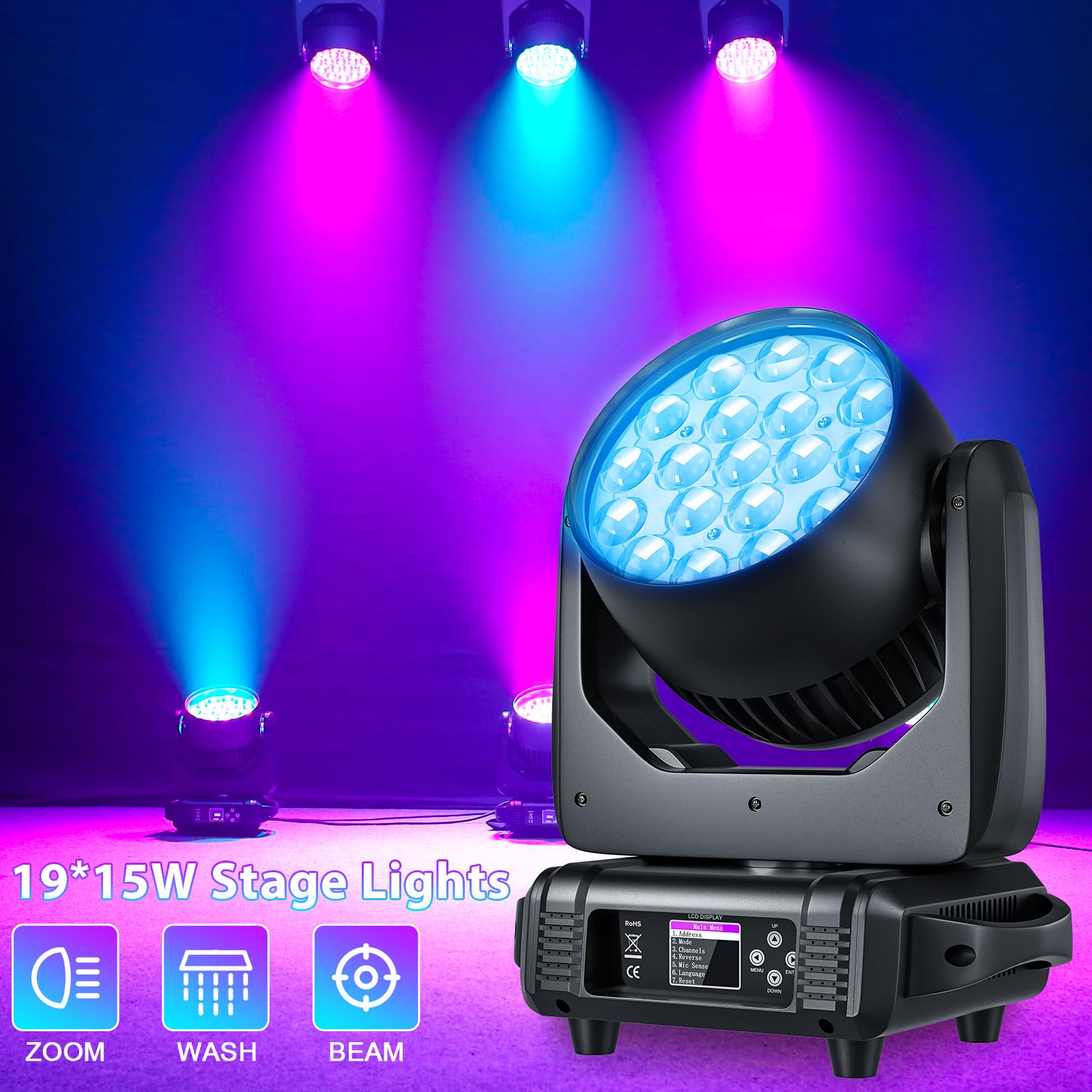 Amazon.com: LED Moving Head Light 19x15W Beam/Wash/Zoom Effect