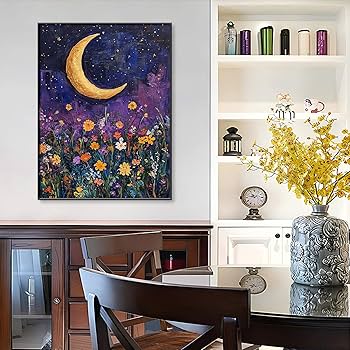 Amazon.com: Findbeauty Mystical Moon and Wildflower Canvas Wall