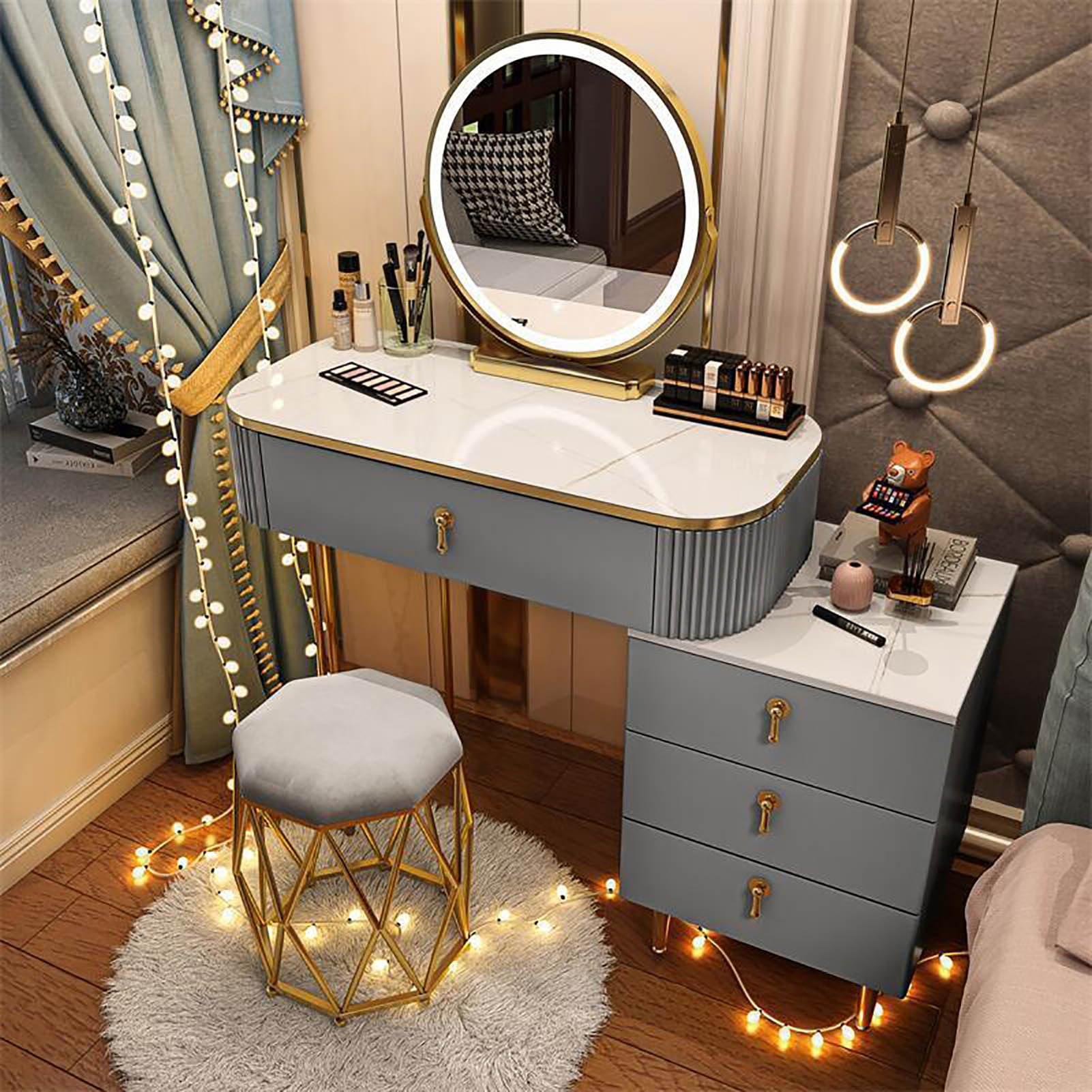 Amazon｜WestUx 化粧台 鏡 スツール付きドレッサー 姫系 ドレッサー
