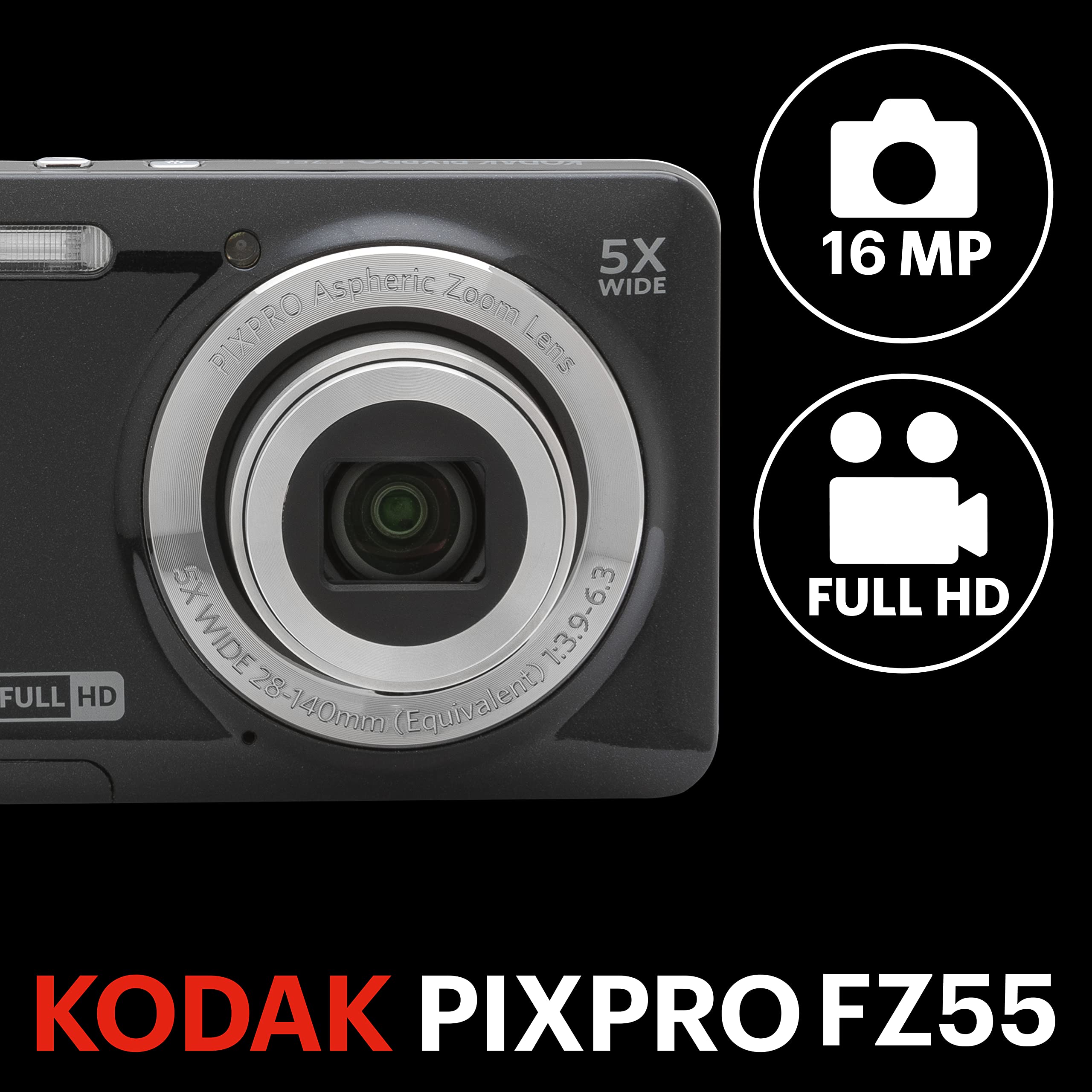Amazon | KODAK (コダック) PIXPRO 使いやすい ズーム FZ55-BK 16MP