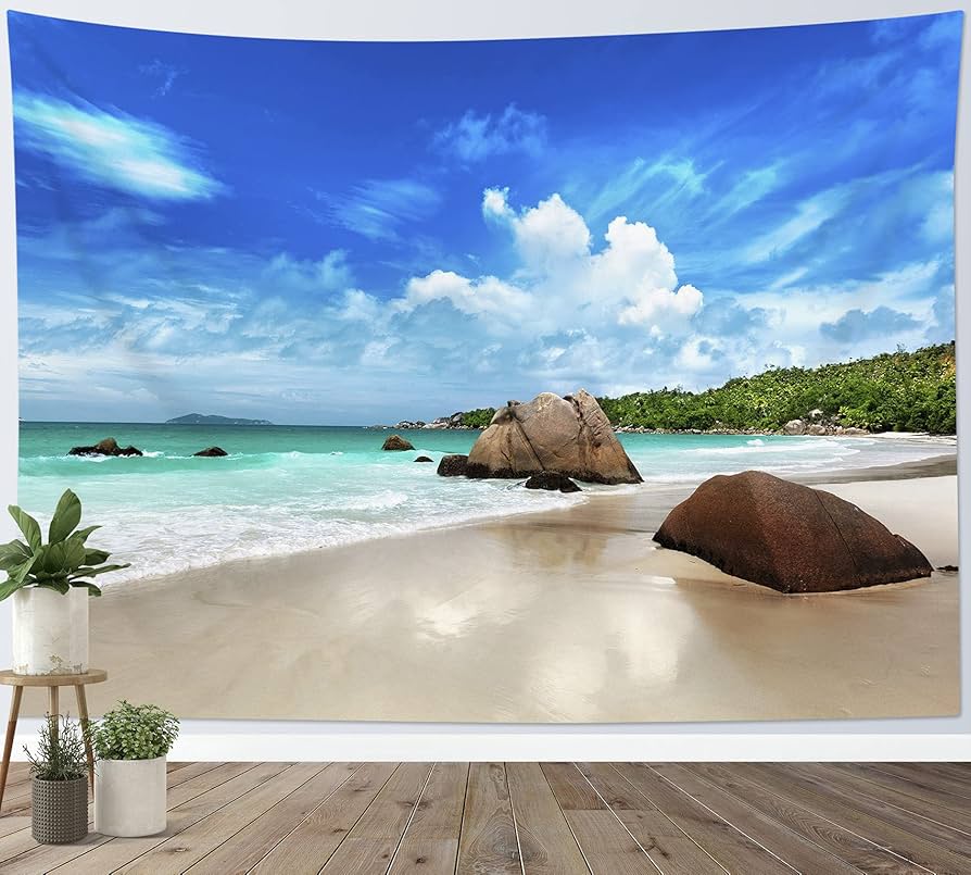 Amazon.co.jp: LB 夏の風景画 タペストリー ビーチと海 青空と白雲