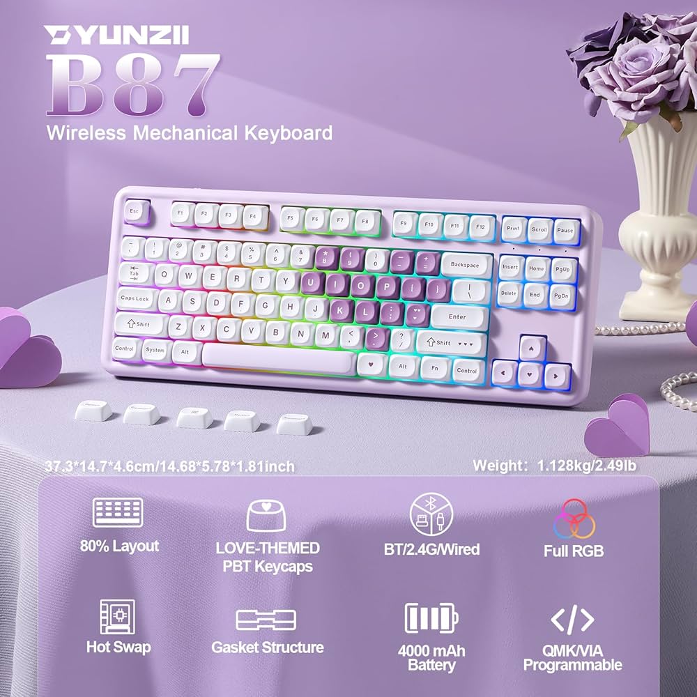 Amazon | YUNZII B87 ワイヤレスメカニカルキーボード ゲーミング