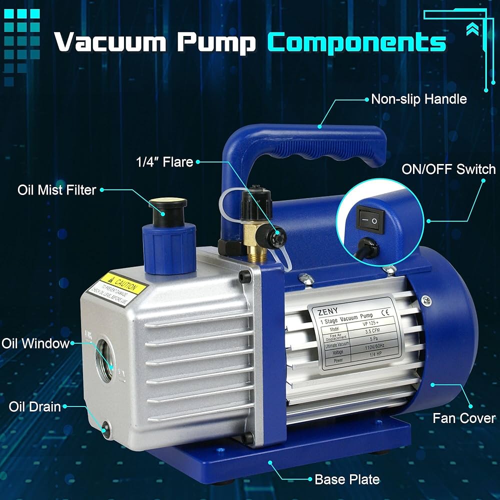 ZENY 3,5CFM Single-Stage 5 Pa Rotary Vane Economy Vacuum Pump 3